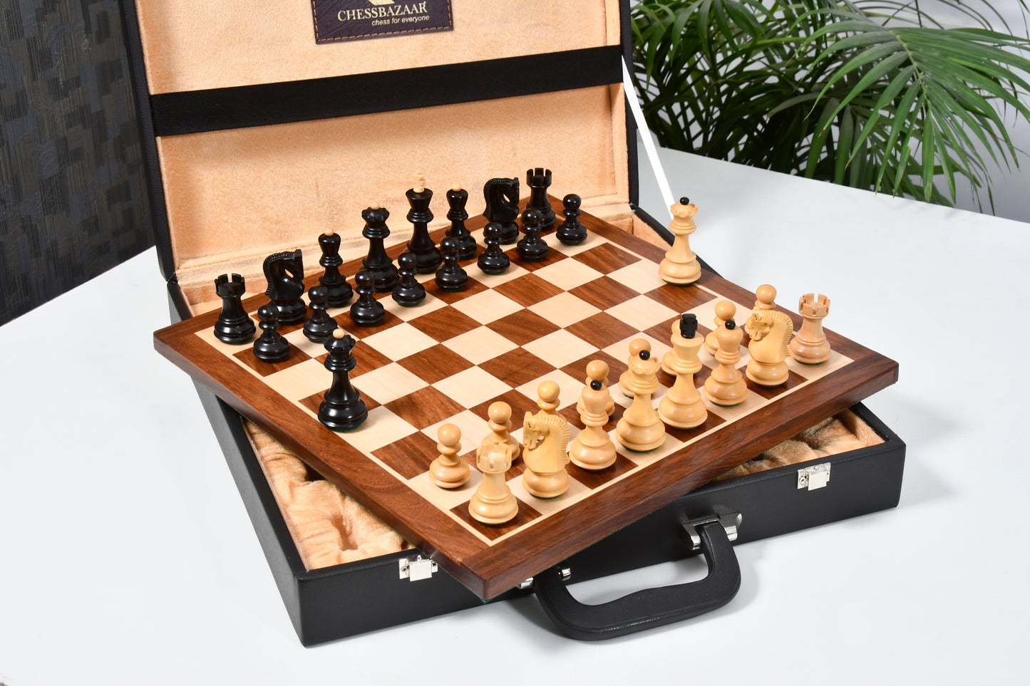 The Old Russian Zagreb 3.1 inch Chess Set in Ebonized Boxwood with 15 inch Wooden Sheesham Chessboard & Storage Box