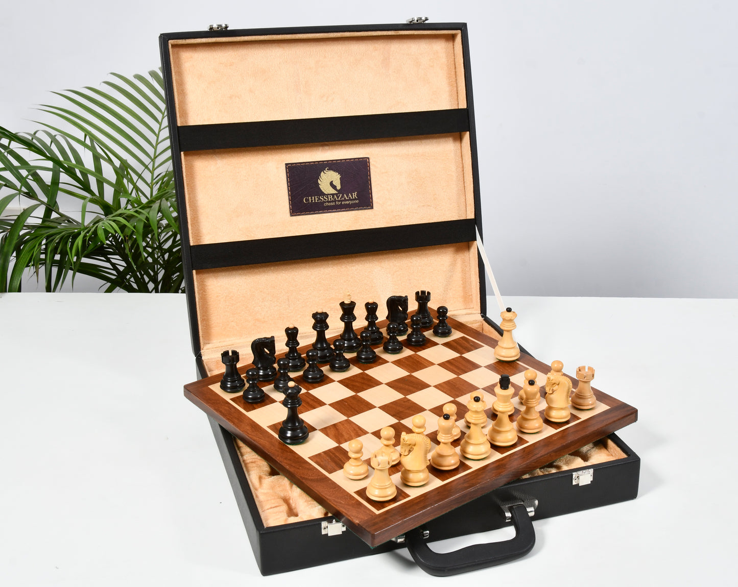 The Old Russian Zagreb 3.1 inch Chess Set in Ebonized Boxwood with 15 inch Wooden Sheesham Chessboard & Storage Box