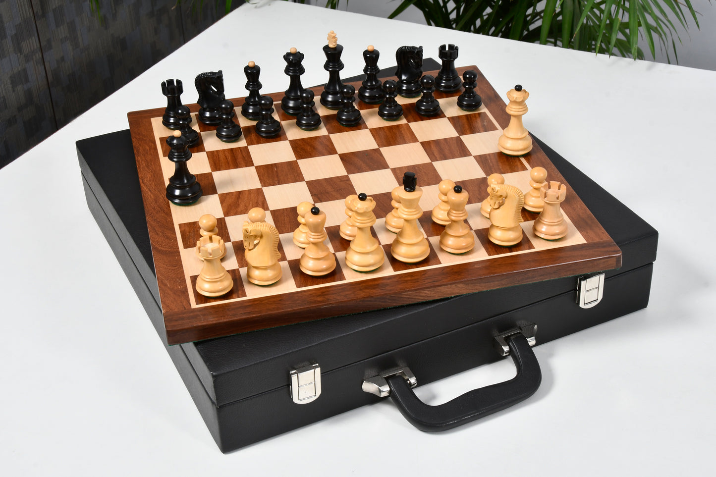 The Old Russian Zagreb 3.1 inch Chess Set in Ebonized Boxwood with 15 inch Wooden Sheesham Chessboard & Storage Box