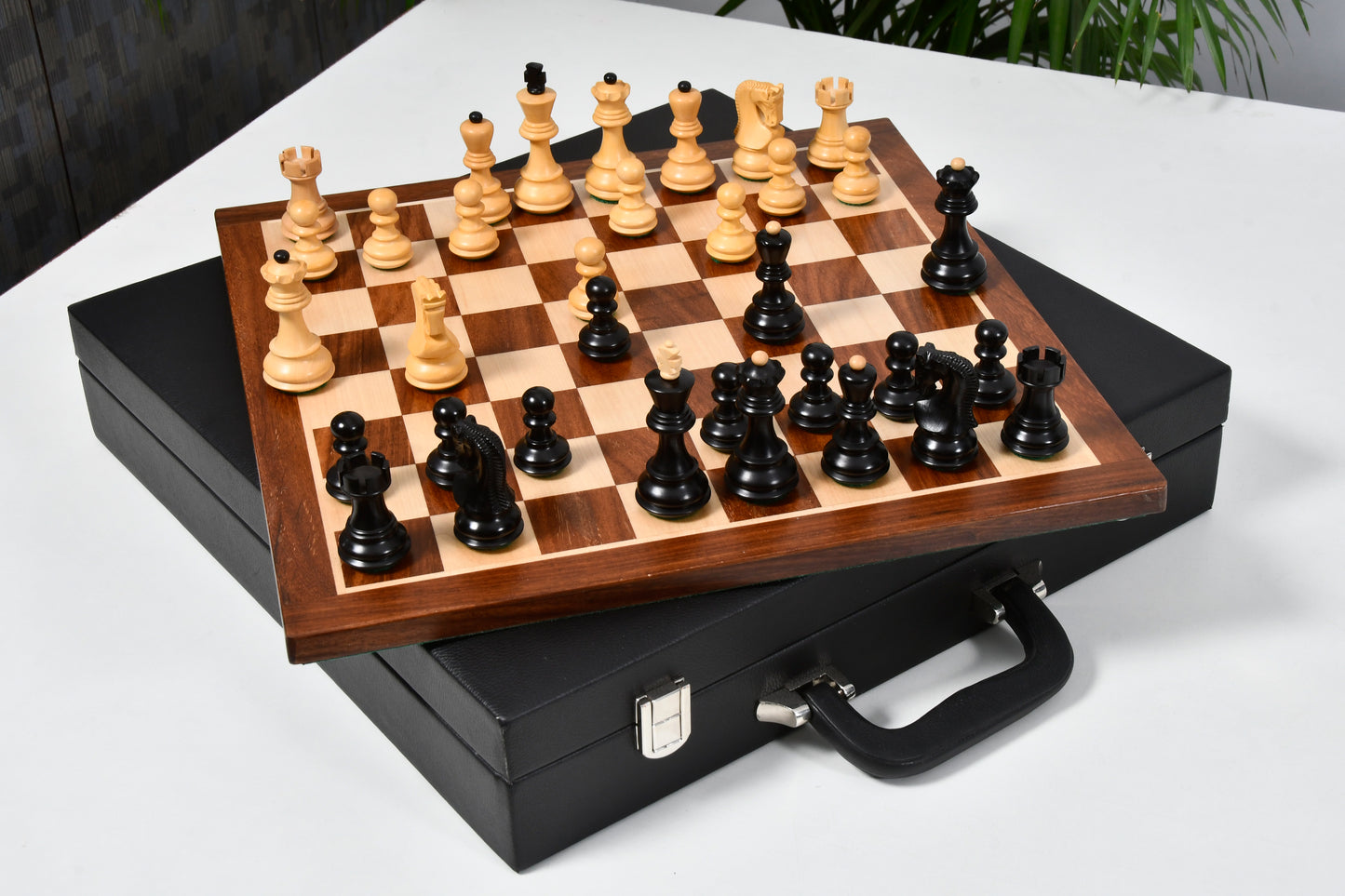 The Old Russian Zagreb 3.1 inch Chess Set in Ebonized Boxwood with 15 inch Wooden Sheesham Chessboard & Storage Box