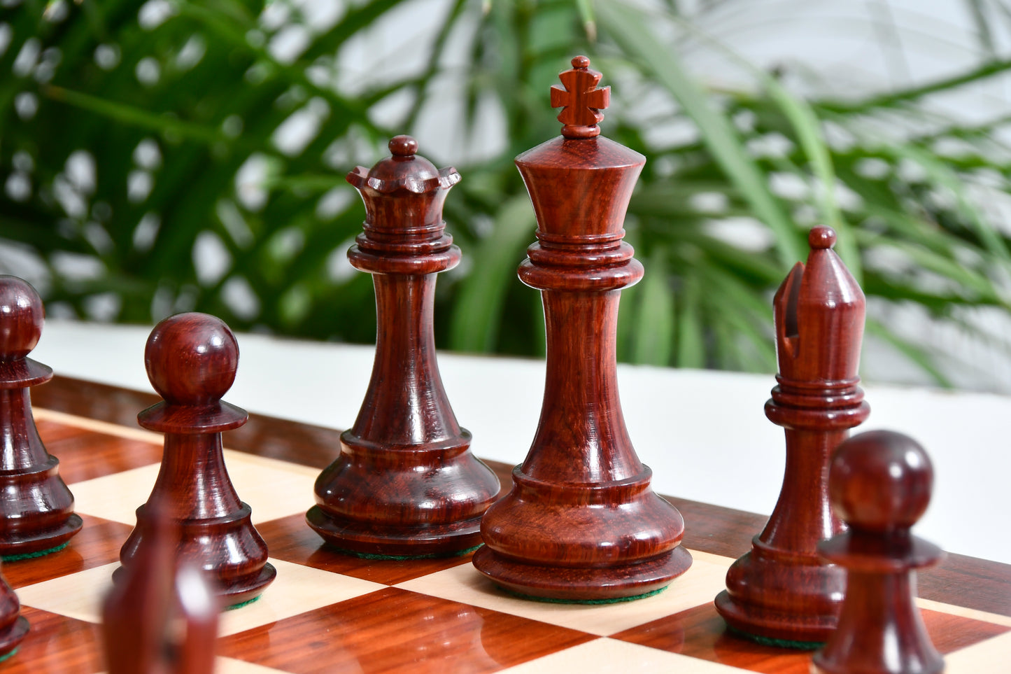 Combo Fierce Knight Staunton Series Chess Pieces in Bud Rosewood & Box Wood - 4.0" King with Chess Board