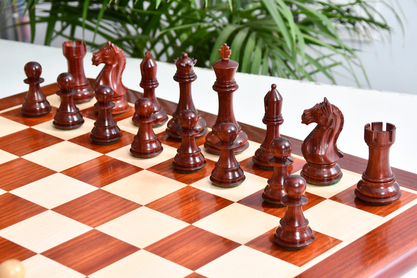 Combo Fierce Knight Staunton Series Chess Pieces in Bud Rosewood & Box Wood - 4.0" King with Chess Board