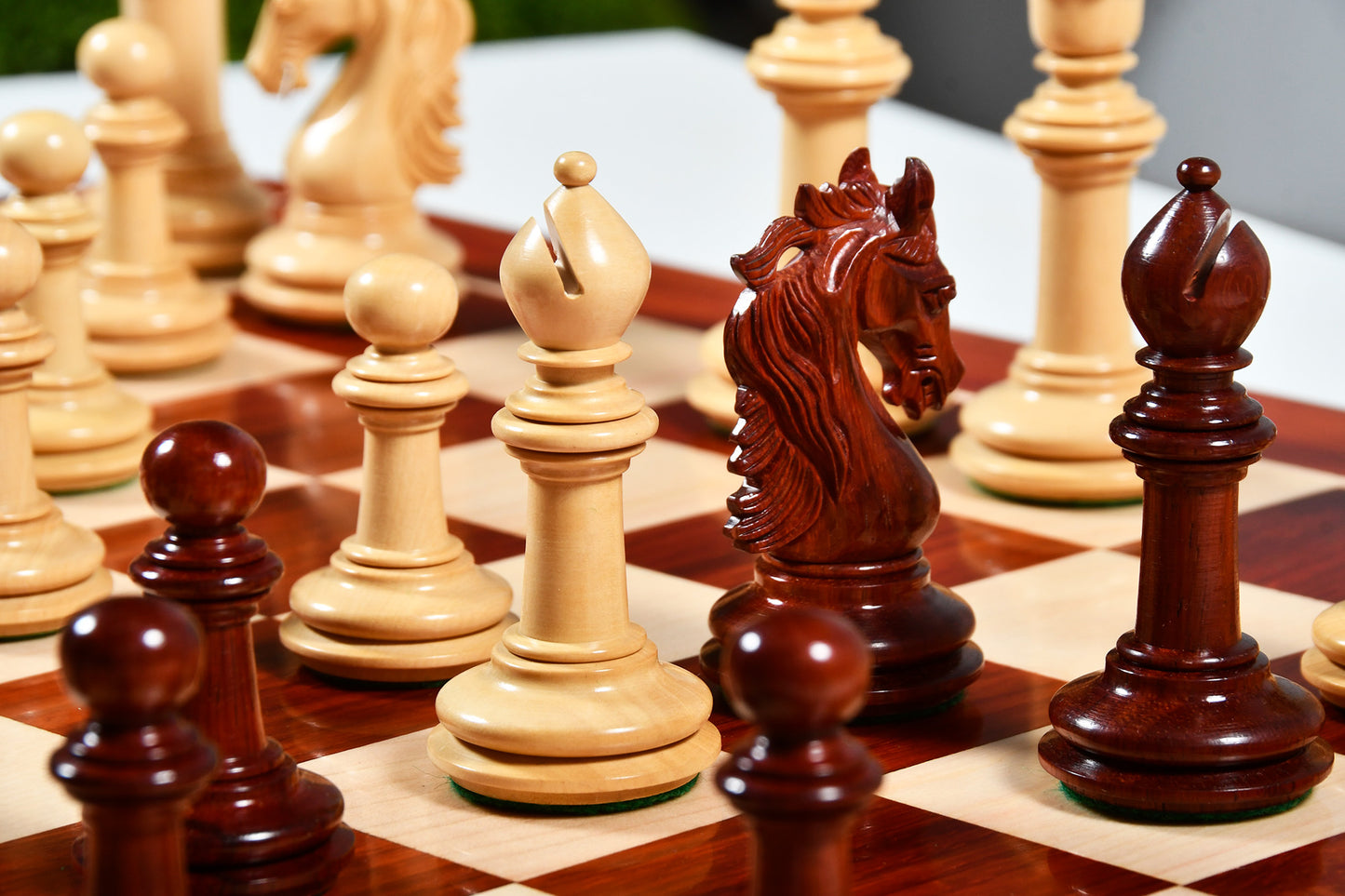 The French Warrior Luxury Wooden Chess Pieces in Bud Rose Wood & Box Wood - 4.4" King