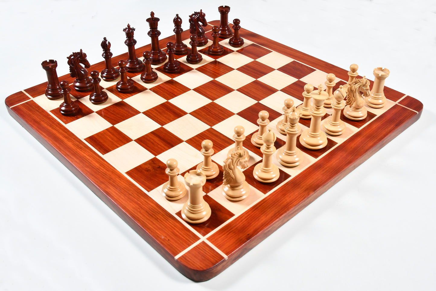 The French Warrior Luxury Wooden Chess Pieces in Bud Rose Wood & Box Wood - 4.4" King