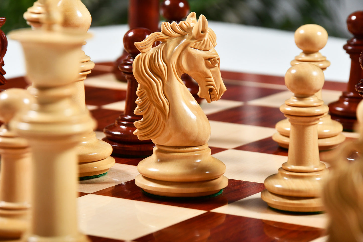 The French Warrior Luxury Wooden Chess Pieces in Bud Rose Wood & Box Wood - 4.4" King