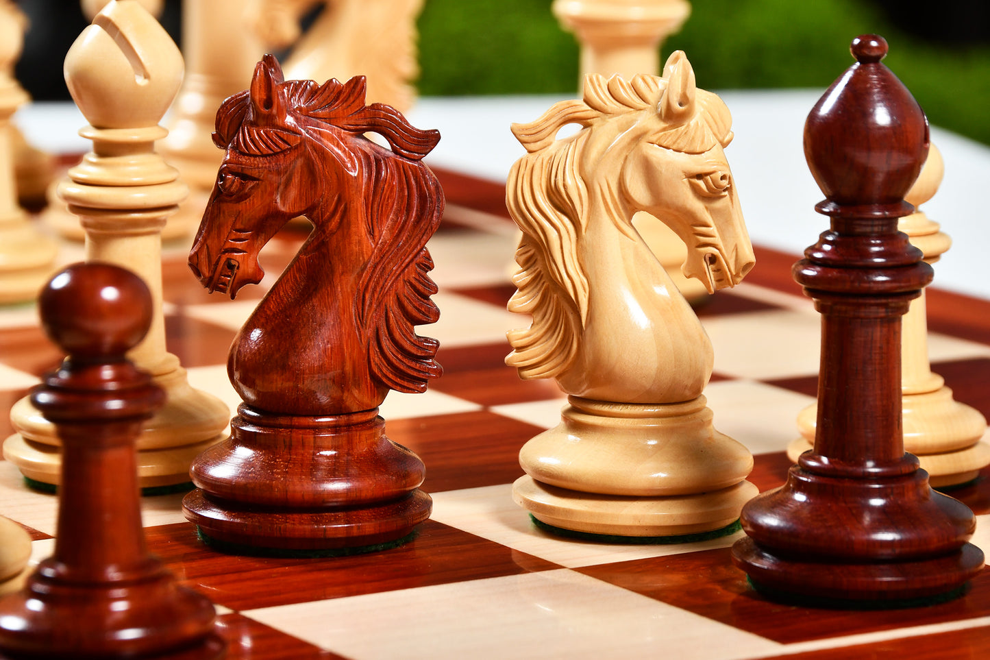 The French Warrior Luxury Wooden Chess Pieces in Bud Rose Wood & Box Wood - 4.4" King