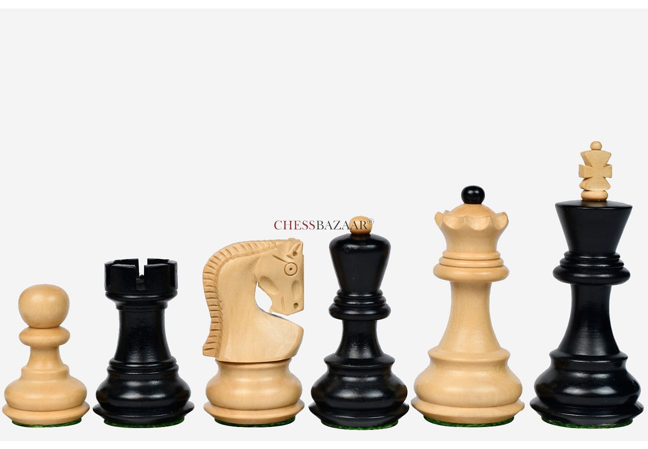 Traditional Russian Zagreb Weighted Chess Pieces in Ebonized Boxwood & Natural Boxwood - 3.1" King