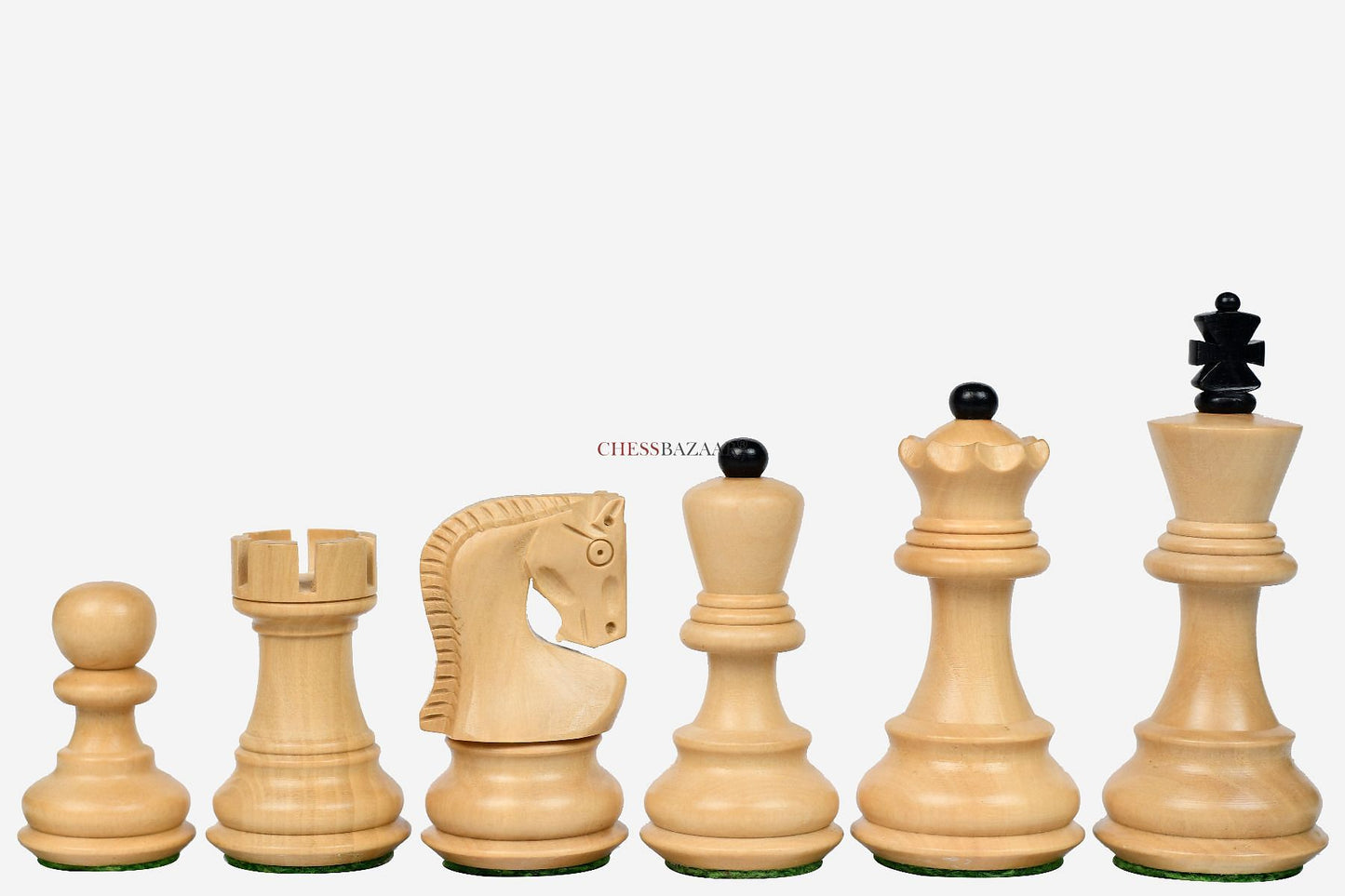 Traditional Russian Zagreb Weighted Chess Pieces in Ebonized Boxwood & Natural Boxwood - 3.1" King