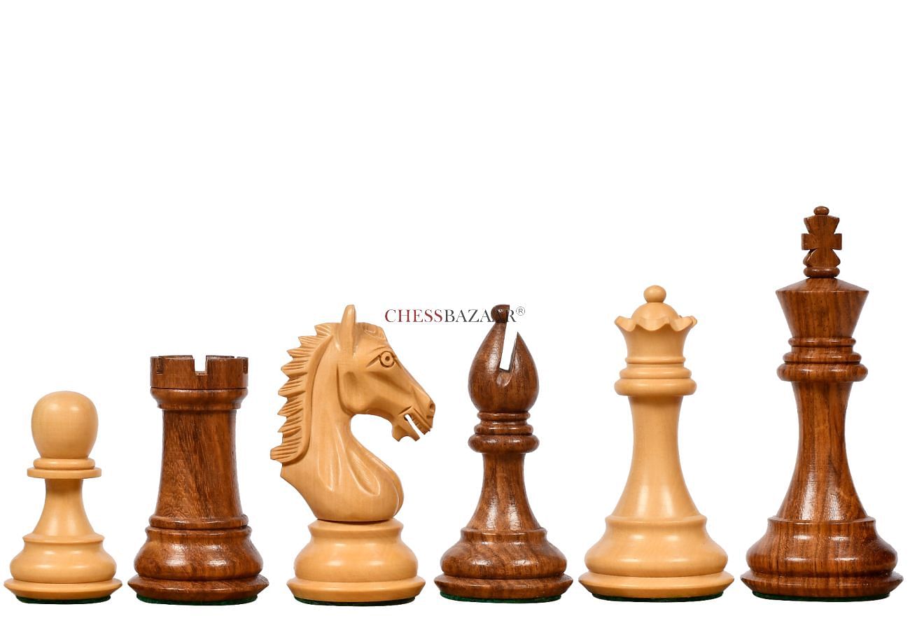 Derby Knight Staunton Weighted Chess Pieces in Sheesham & Boxwood - 4.1" King