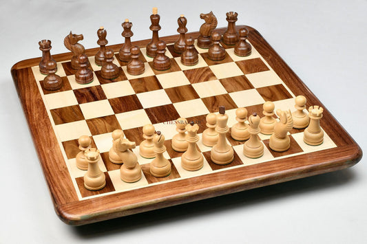 Combo of The 1961 Soviet Championship Weighted Chess Pieces in Sheesham & Boxwood With Board & Box- 4” King