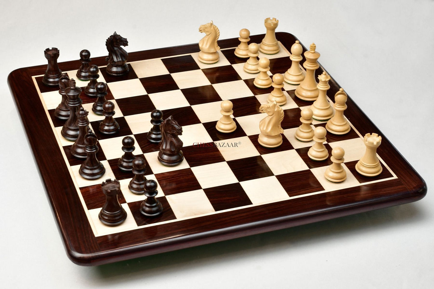 Combo of The Fierce Knight Staunton Chess Pieces in Indian Rosewood & Box Wood With Board & Box- 3.5" King