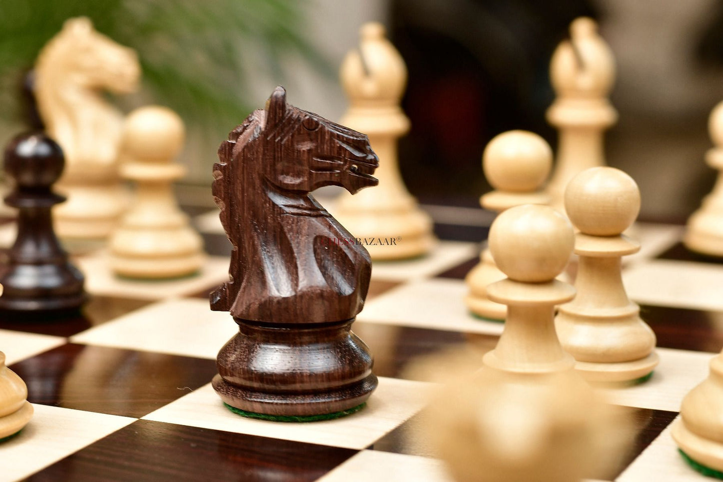 Combo of The Fierce Knight Staunton Chess Pieces in Indian Rosewood & Box Wood With Board & Box- 3.5" King