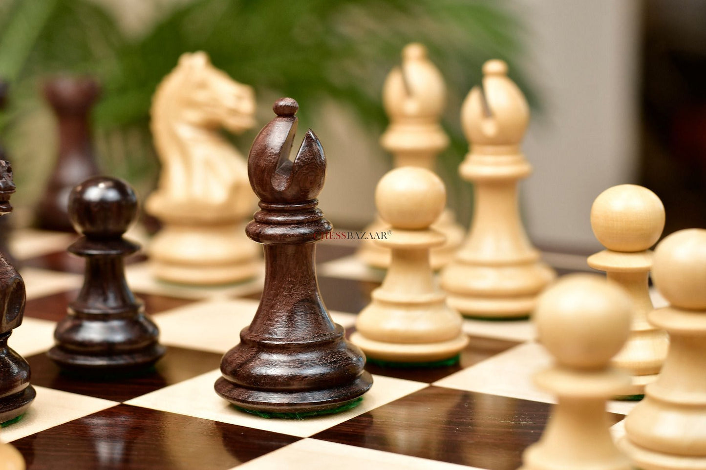 Combo of The Fierce Knight Staunton Chess Pieces in Indian Rosewood & Box Wood With Board & Box- 3.5" King