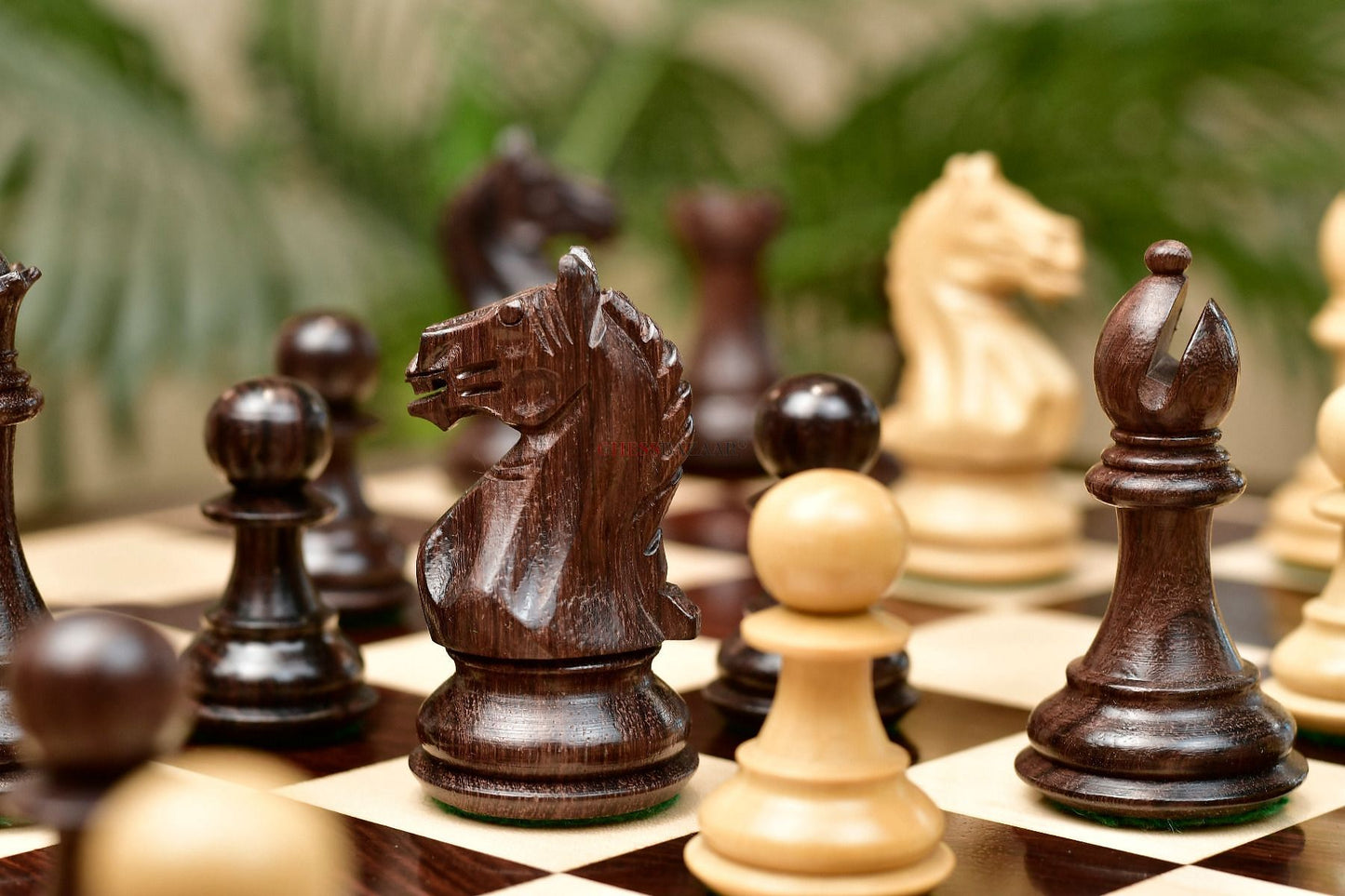 Combo of The Fierce Knight Staunton Chess Pieces in Indian Rosewood & Box Wood With Board & Box- 3.5" King