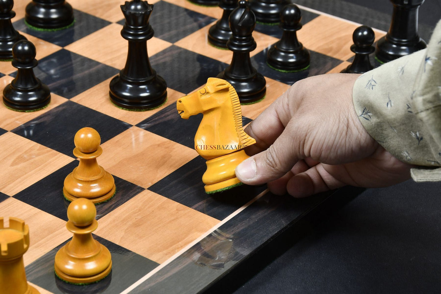 1972 Reproduced Fischer-Spassky Staunton Pattern Chess Pieces V2.0 in Ebonized Wood & Antique Boxwood - 3.75" King