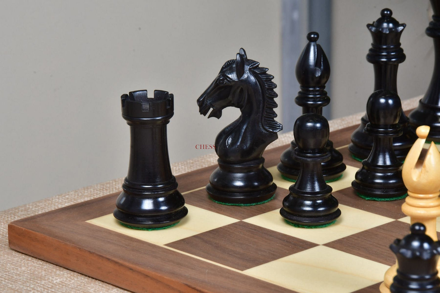 CB The Derby Knight Staunton Pattern Weighted Chessmen in Ebonized Boxwood - 4.1" King