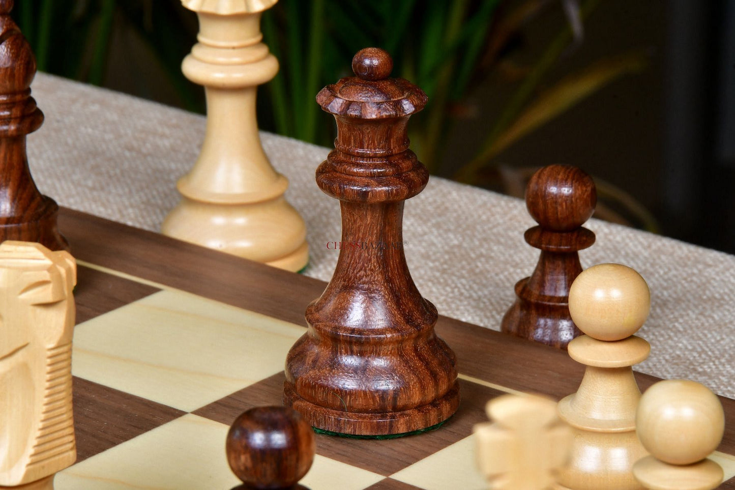 Reproduced French Lardy Exclusive Weighted Chess Pieces in Sheesham(Golden Rosewood) / Box wood - 3.75" Extra Queens