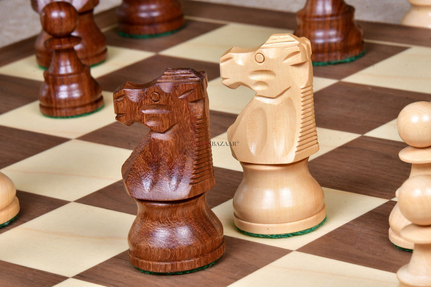 Reproduced French Lardy Exclusive Weighted Chess Pieces in Sheesham(Golden Rosewood) / Box wood - 3.75" Extra Queens
