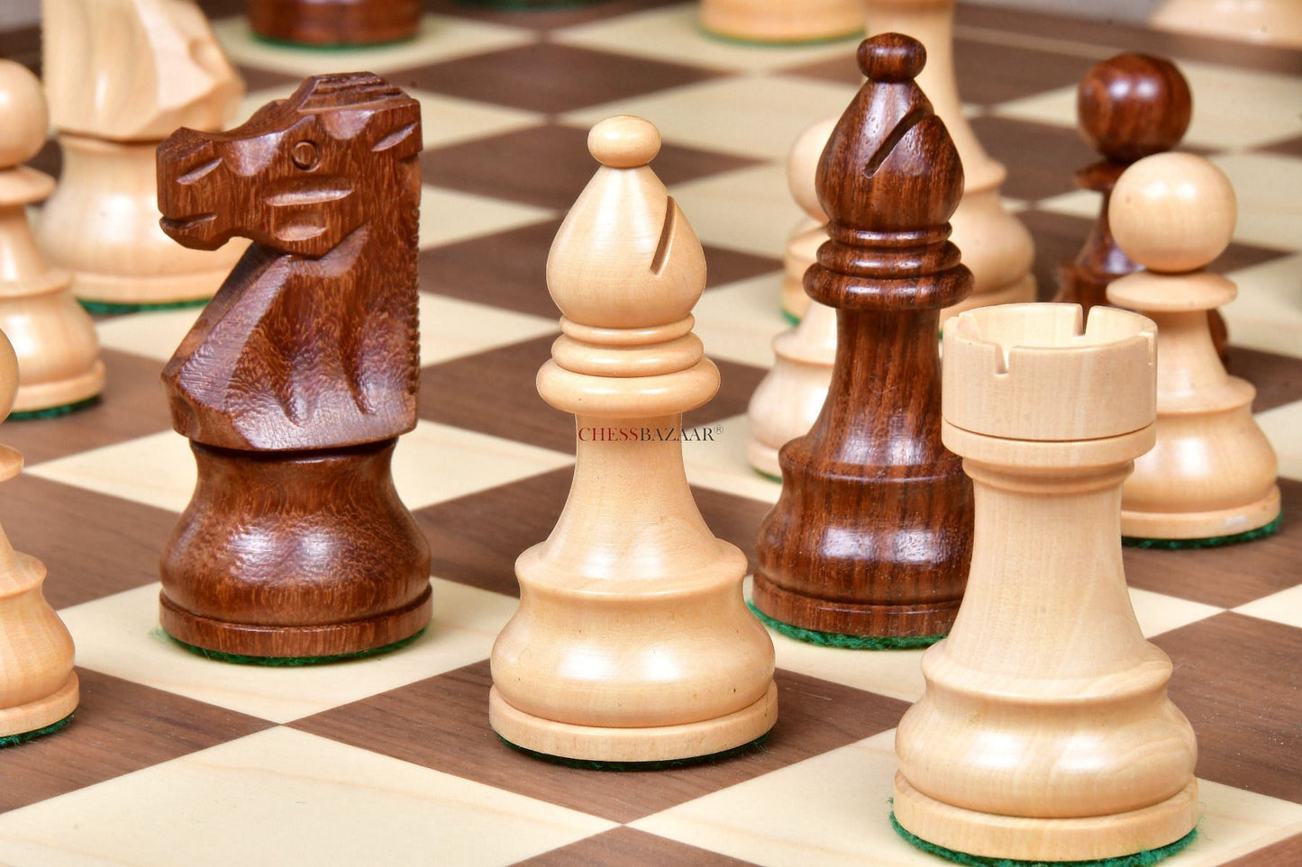 Reproduced French Lardy Exclusive Weighted Chess Pieces in Sheesham(Golden Rosewood) / Box wood - 3.75" Extra Queens