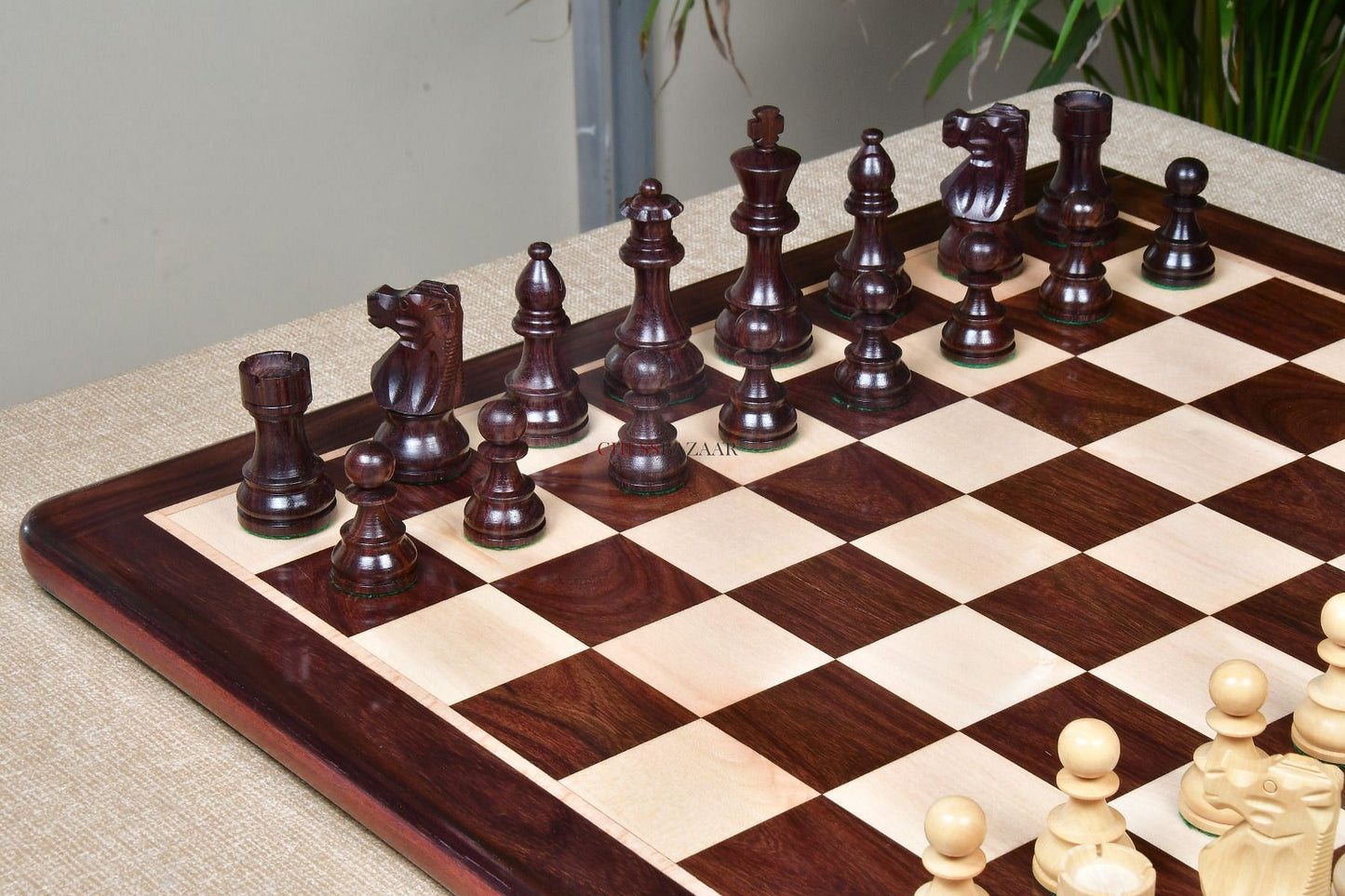 Reproduced French Lardy Exclusive Tournament Size Weighted Wooden Chess Pieces in Indian Rosewood / Box wood - 3.75"