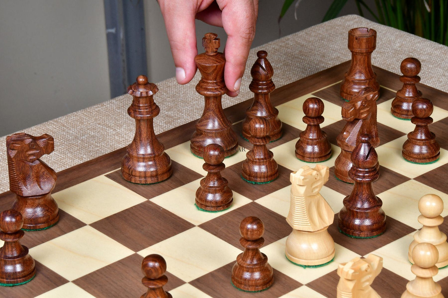 Reproduced French Lardy Exclusive Weighted Chess Pieces in Sheesham(Golden Rosewood) / Box wood - 3.75" Extra Queens