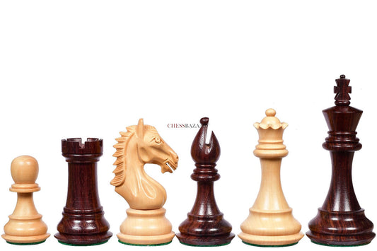 Derby Knight Staunton Weighted Chess Pieces in Rosewood & Boxwood - 4.1" King