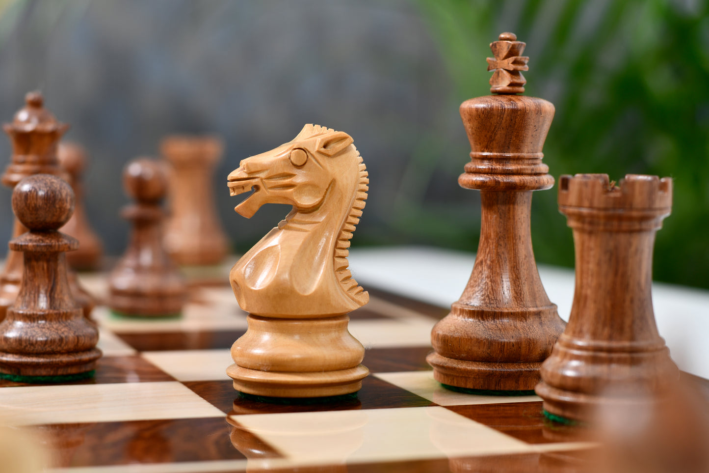 The Laughing Knight Series Chess Pieces in Sheesham & Boxwood - 3.0" King