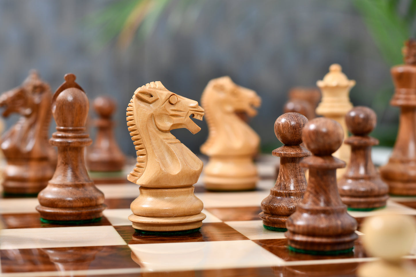 The Laughing Knight Series Chess Pieces in Sheesham & Boxwood - 3.0" King