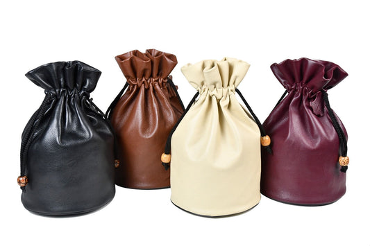 Genuine Cow Milled Leather Drawstring Storage Pouch for 4" to 5" King Chess Pieces