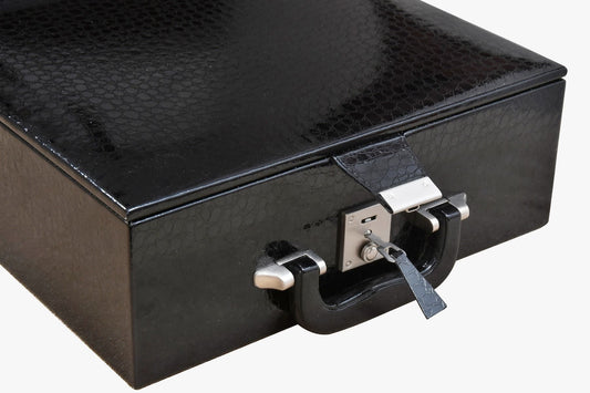 Leatherette Chess Set Coffer Storage Box with Hi-Gloss Crocodile Pattern Finish for 3.6" - 4.1" Pieces