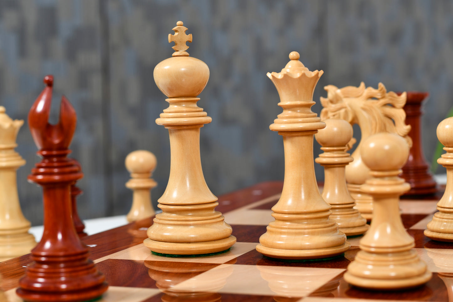 Viking Series Triple Weighted Staunton Luxury Chess Pieces – Handcrafted Bud Rosewood & Boxwood, 4.4” King