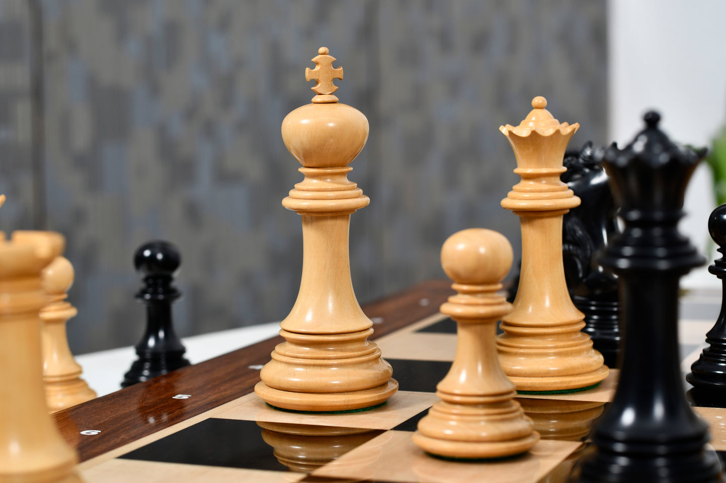 Viking Series Triple Weighted Staunton Luxury Chess Pieces – Handcrafted Ebony & Boxwood, 4.4” King