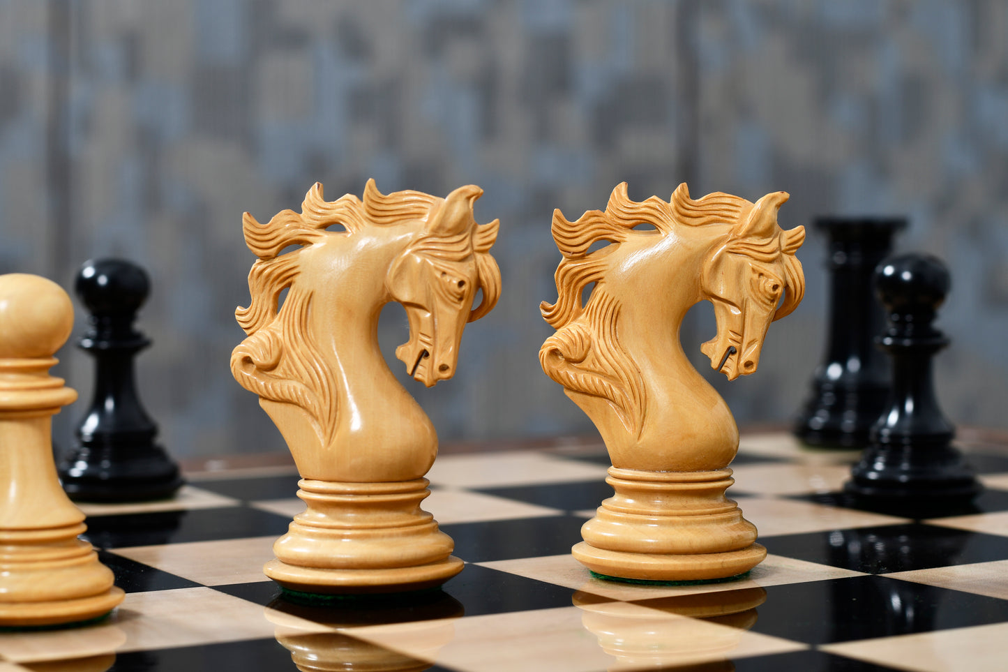 Viking Series Triple Weighted Staunton Luxury Chess Pieces – Handcrafted Ebony & Boxwood, 4.4” King