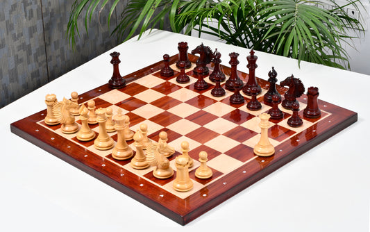 Combo of The Cb Mustang Series Weighted Chess Pieces in Bud Rose / Box Wood - 4.4" King With Extra Queens With Wooden Notation Chess Board