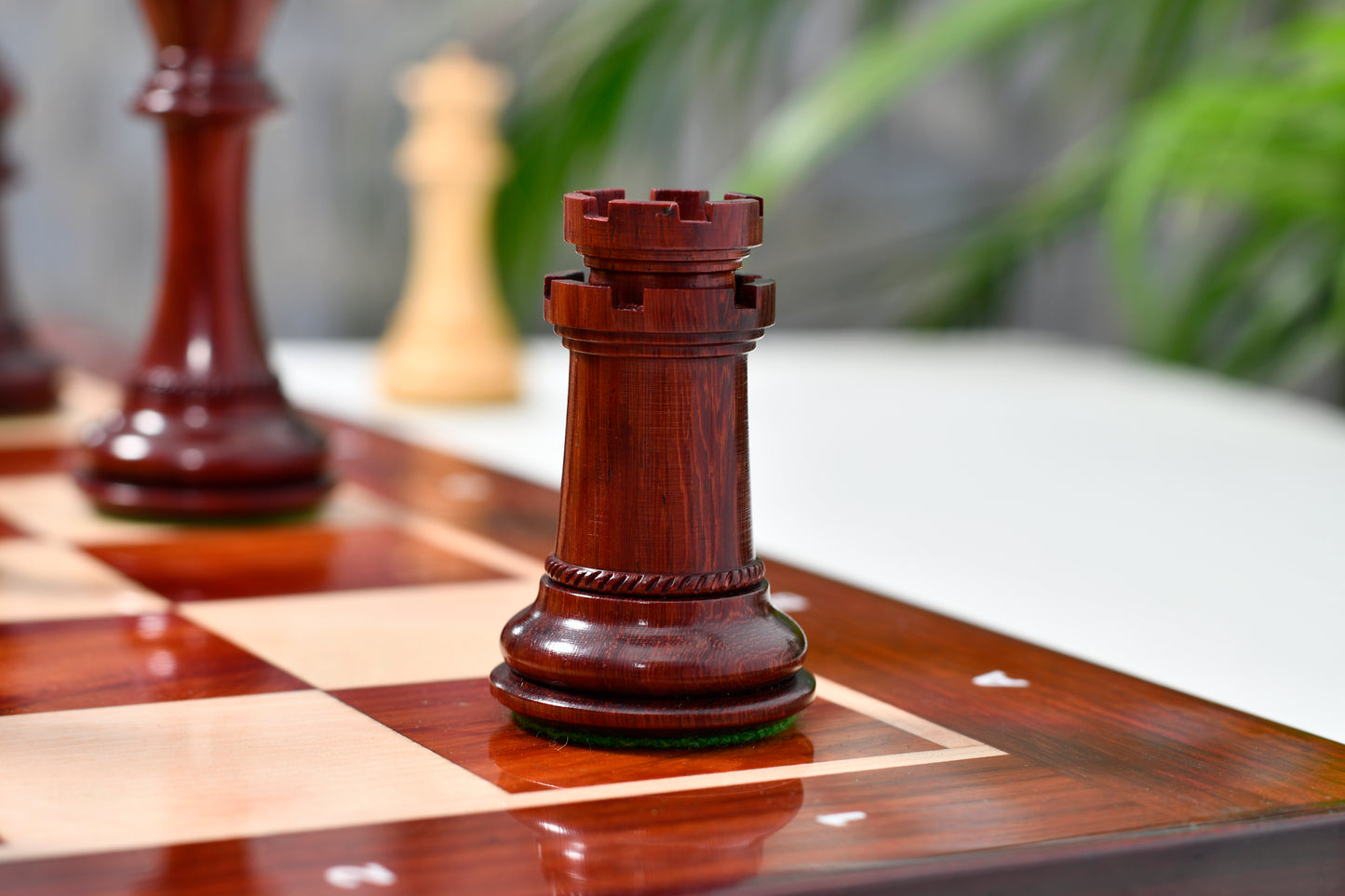 Combo of The Cb Mustang Series Weighted Chess Pieces in Bud Rose / Box Wood - 4.4" King With Extra Queens With Wooden Notation Chess Board