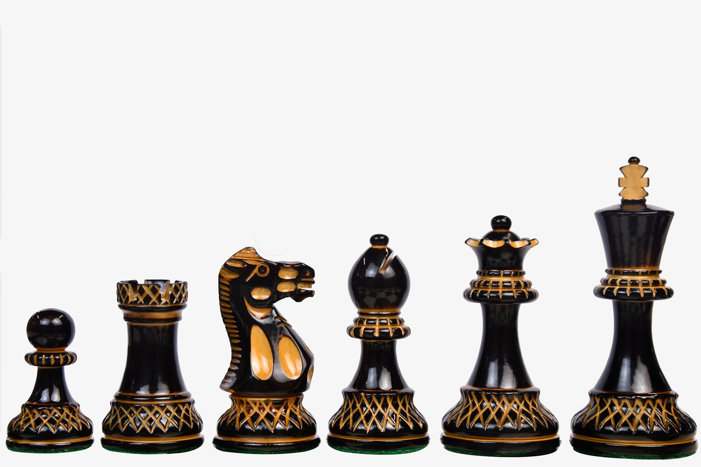 The Parker Staunton Series Lacquered Chess Pieces in Burnt Boxwood & Natural Boxwood - 3.9" King