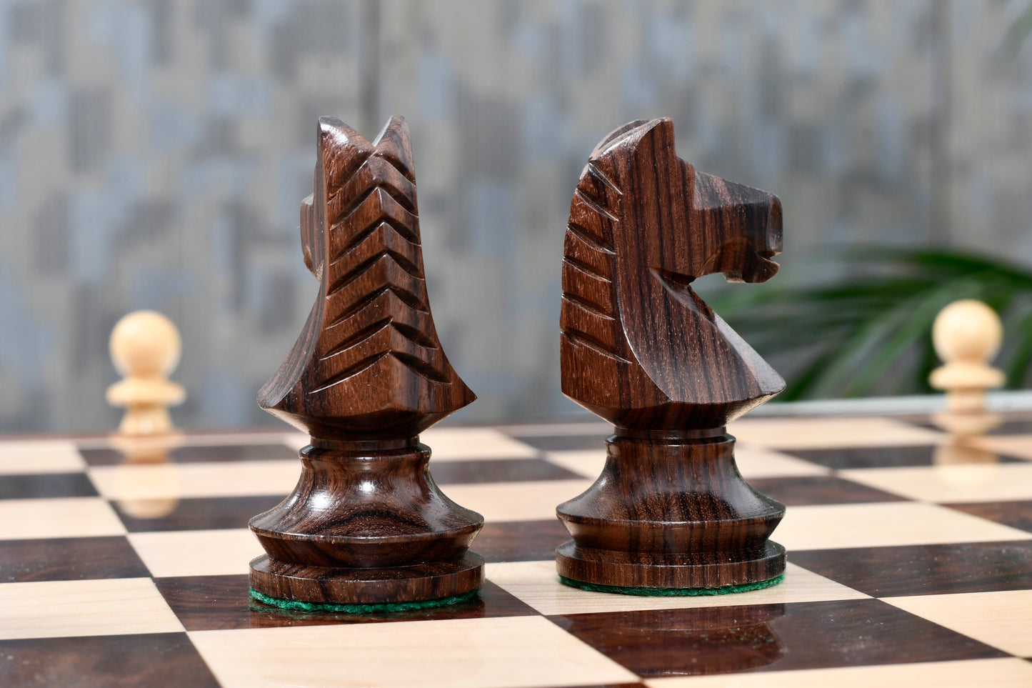 Combo of Reproduced Romanian-Hungarian National Tournament Weighted Chess Pieces in Indian Rosewood & Natural Boxwood - 3.8" King with Wooden Chess Board