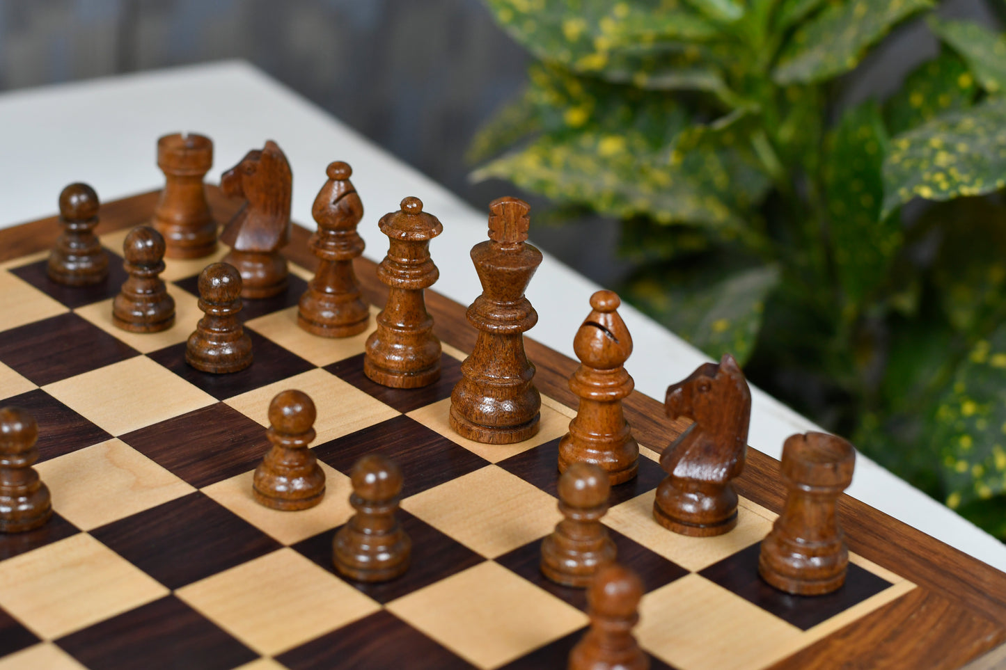 12-Inch Magnetic Travel Chess Set with Drawer Storage – Matte Finish Rosewood, Extra Queens