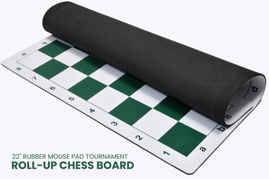 Rubber Mouse pad Tournament Roll-up Chess Board with Algebraic Notation in Green & White Color 22" - 60 mm