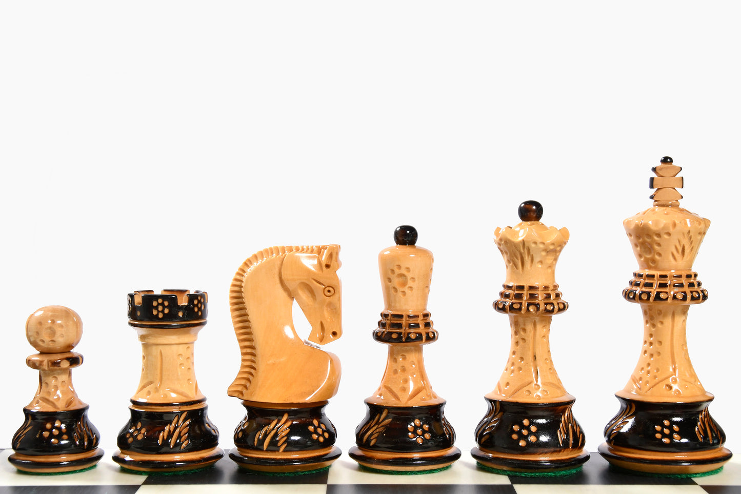 1959 Reproduced Russian Zagreb Staunton Series Chess Pieces in Burnt & Natural Box Wood - 3.75" King