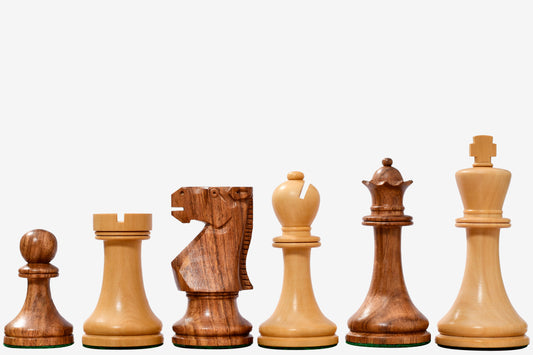 The Old Vintage English Staunton Series Chess Pieces in Sheesham & Boxwood - 3.8" King
