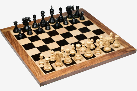 Combo of The Sher-E-Punjab Series Chess Pieces in Ebony Wood / Box Wood With Board & Box- 4.6" King