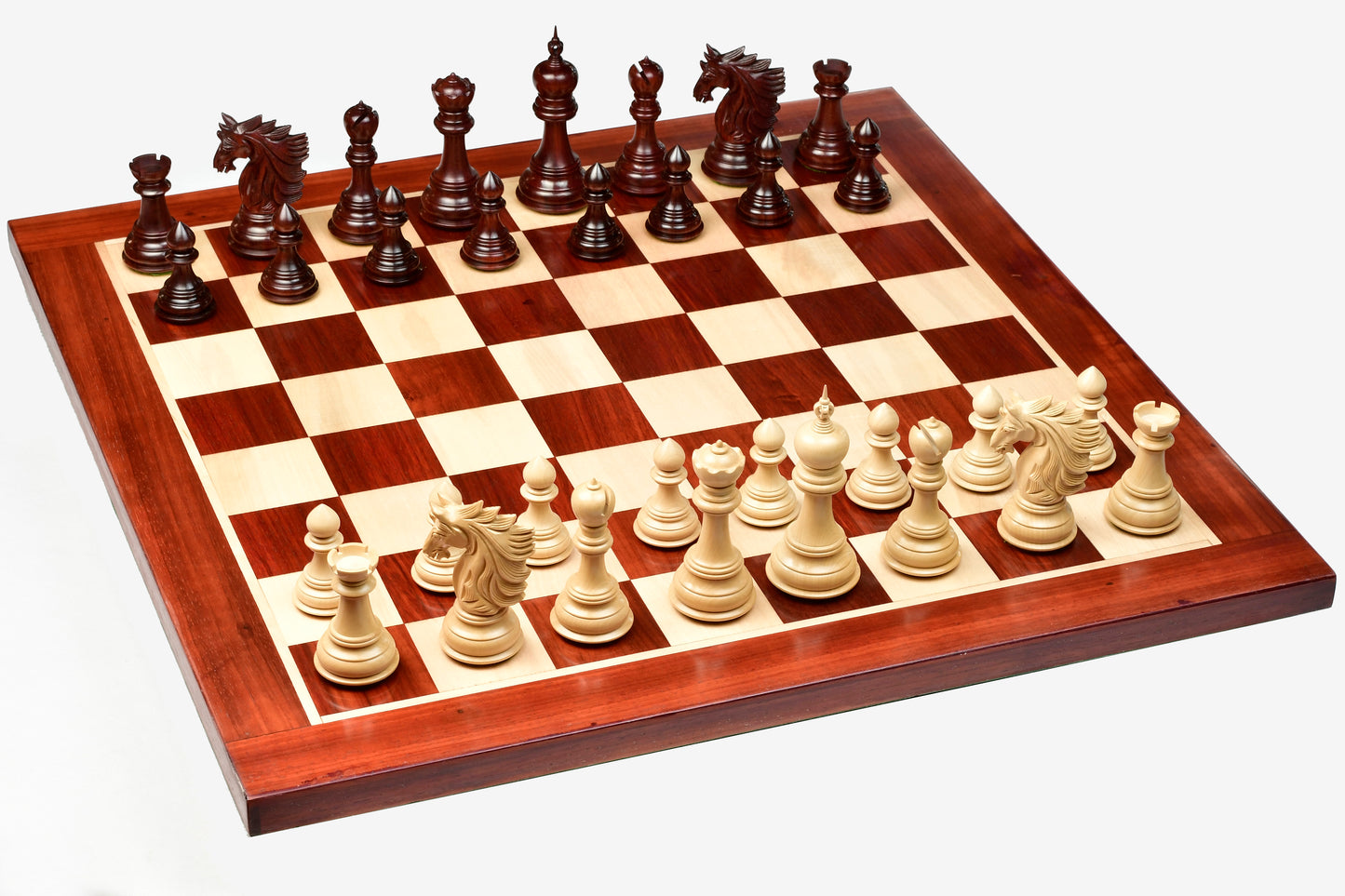 Combo of The Sher-E-Punjab Chess Pieces in Bud Rose Wood / Box Wood With Board & Box- 4.6" King