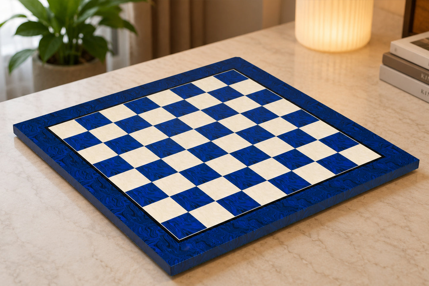 Blue Burl Wooden Pattern Tournament Chess Board 21" 57mm Squares