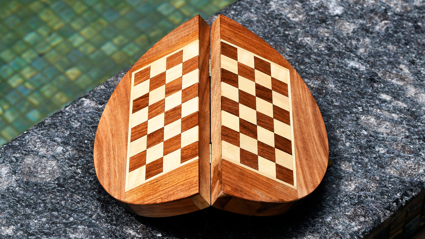 Travel Series Folding Magnetic Round Shape Chess Set In Sheesham wood and Maple-8- 3/4"