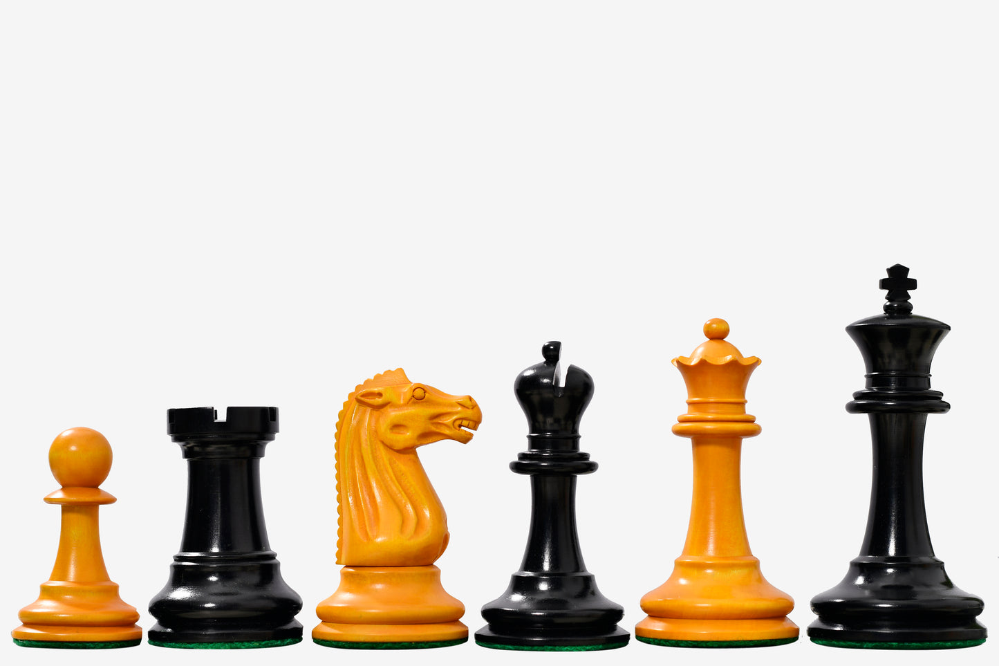 Circa 1887 Turner Teich Soviet-Staunton Style Weighted 4" Chess Pieces in Ebony & Golden Antique Boxwood