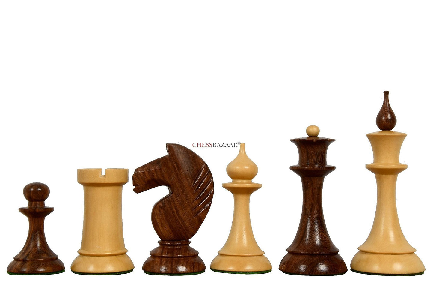 The 1950s Soviet (Russian) Latvian Reproduced Chess Pieces in Sheesham & Natural Boxwood - 4.1" King