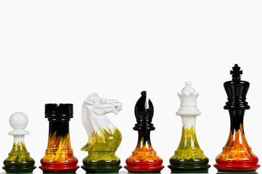 Flame and Frost Painted Staunton Weighted Wooden Chess Pieces - 4.0" King with Extra Queens