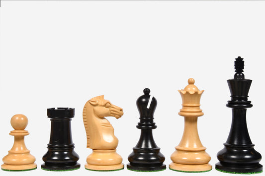 The British Chess Company (BCC) Reproduced Staunton Double Collared Chess Pieces in Ebony & Box Wood - 4.2" King