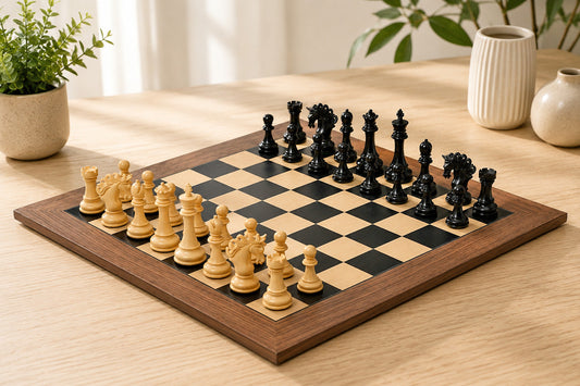 Combo of The Pegasus Series Artisan Staunton Chess Pieces ver 2.0 in Ebony / Boxwood - 4.6" King with Wooden Chess Board 24"